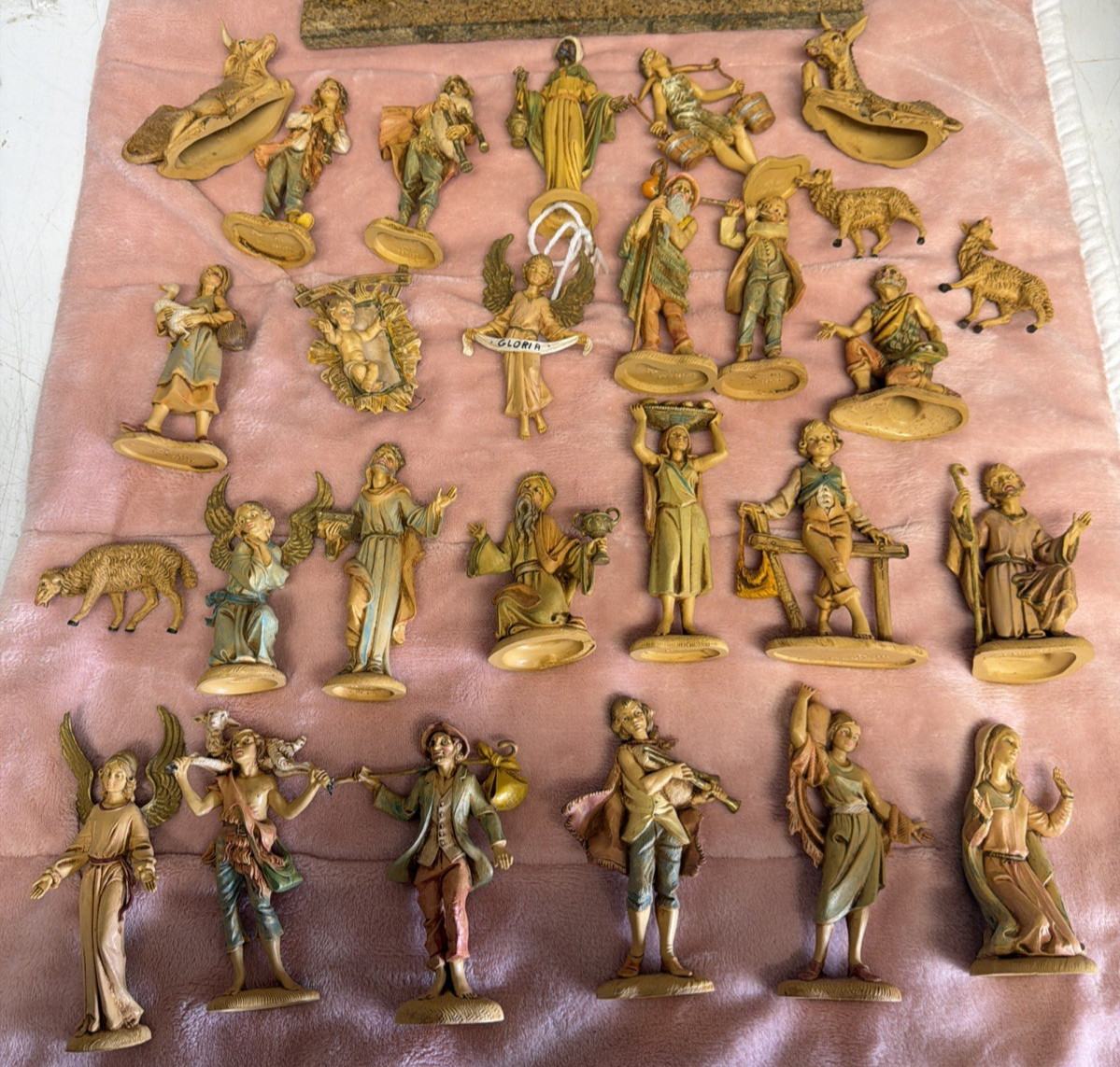 Vintage 28pc DEPOSE ITALY FONTANINI Nativity Set Large Wood Manger spider logo Vintage 28pc DEPOSE ITALY FONTANINI Nativity Set Large Wood Manger spider logo