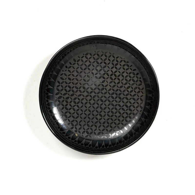 Vintage Thai Black Lacquered Decorative Dish - 6.5\