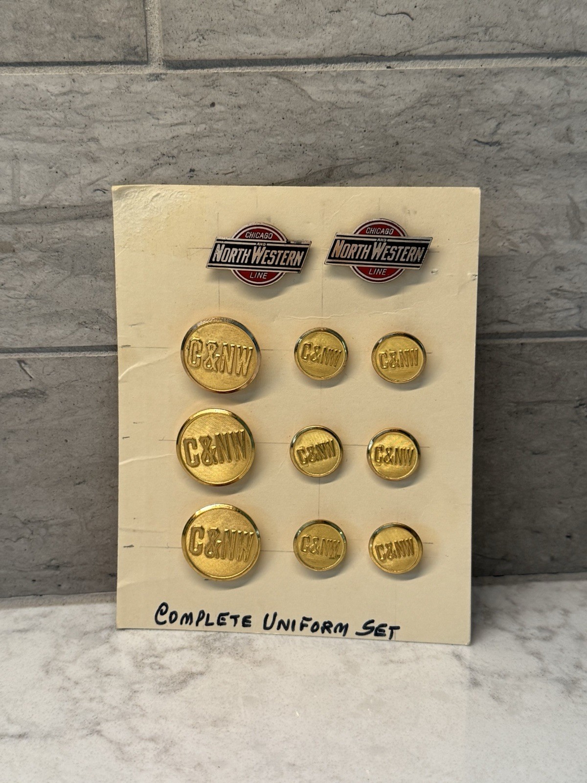 Authentic Chicago North Western CNW Railroad Uniform Buttons + Conductor Herald
