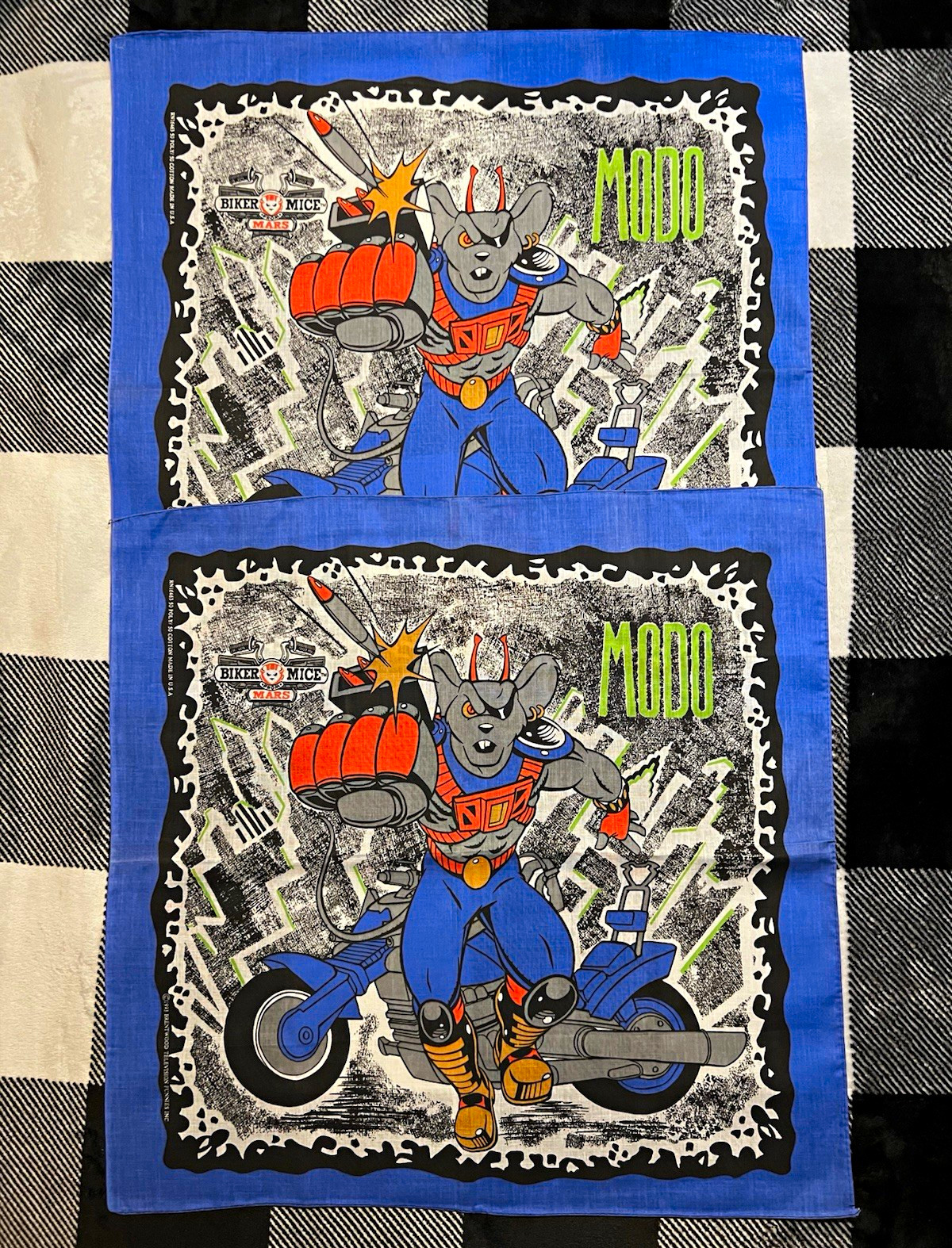 Vintage 1993 Biker Mice From Mars Modo Blue Bandana Poly Cotton NWOT