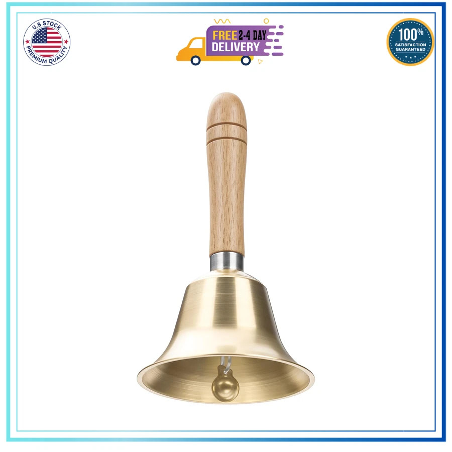 Flezoo 3.15inch Brass Super Loud Hand Bell for Dinner Wedding Office