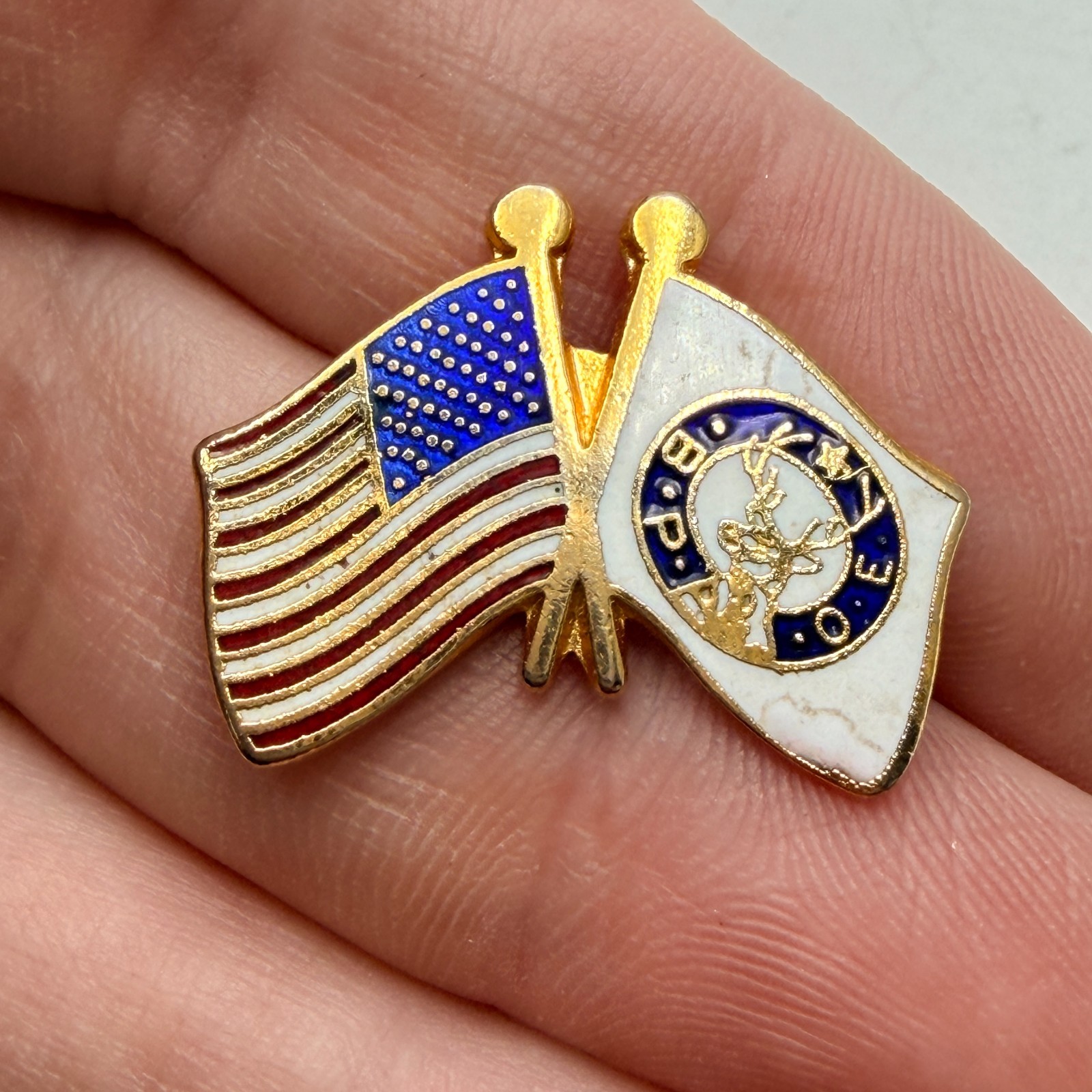 BPOE Elks Lodge American Crossed Flag Lapel Pin Fraternal Order Tie Tack Vintage BPOE Elks Lodge American Crossed Flag Lapel Pin Fraternal Order Tie Tack Vintage