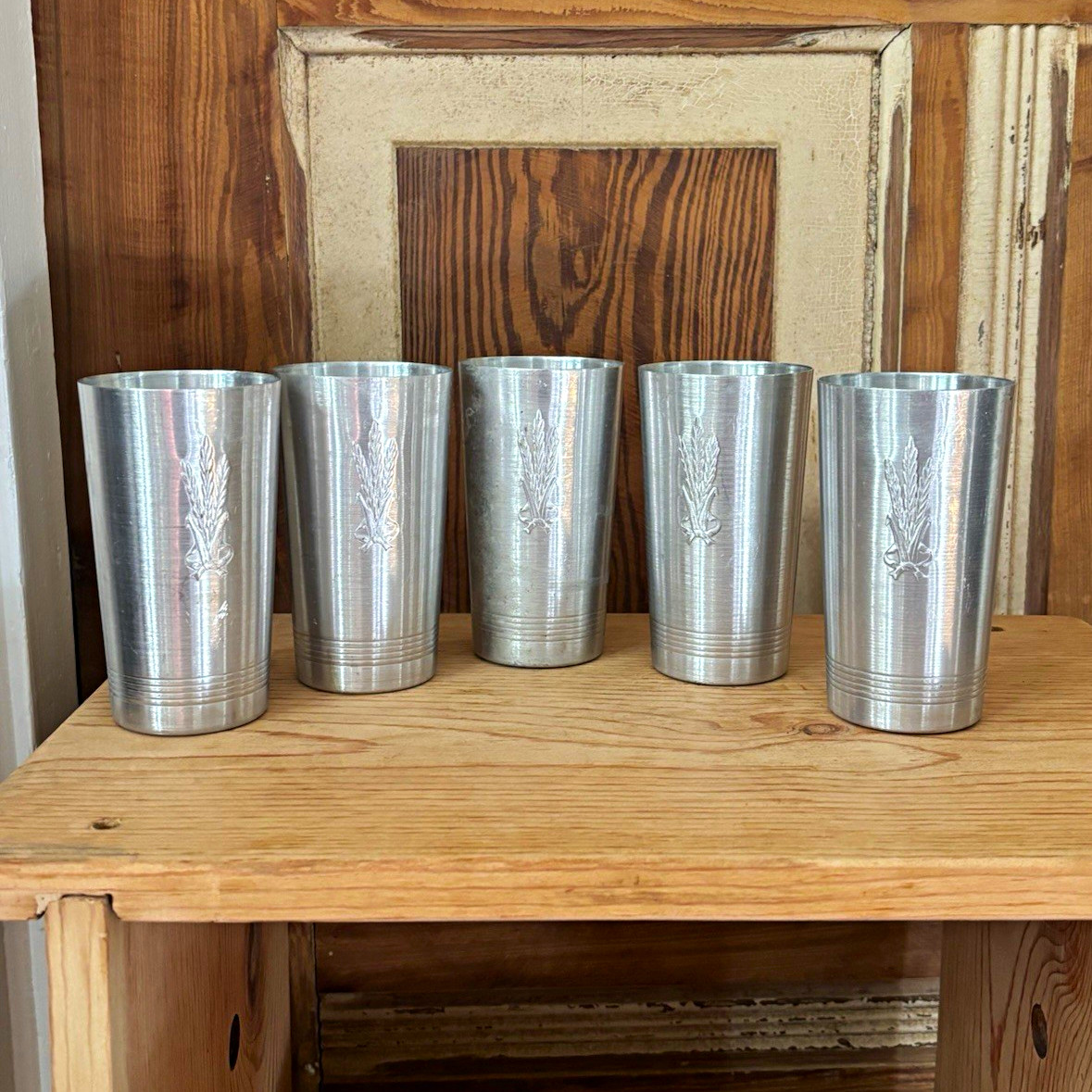 West Bend Aluminum Co. Set of 5 Aluminum Tumblers Wheat Sheaf/Leaf Design