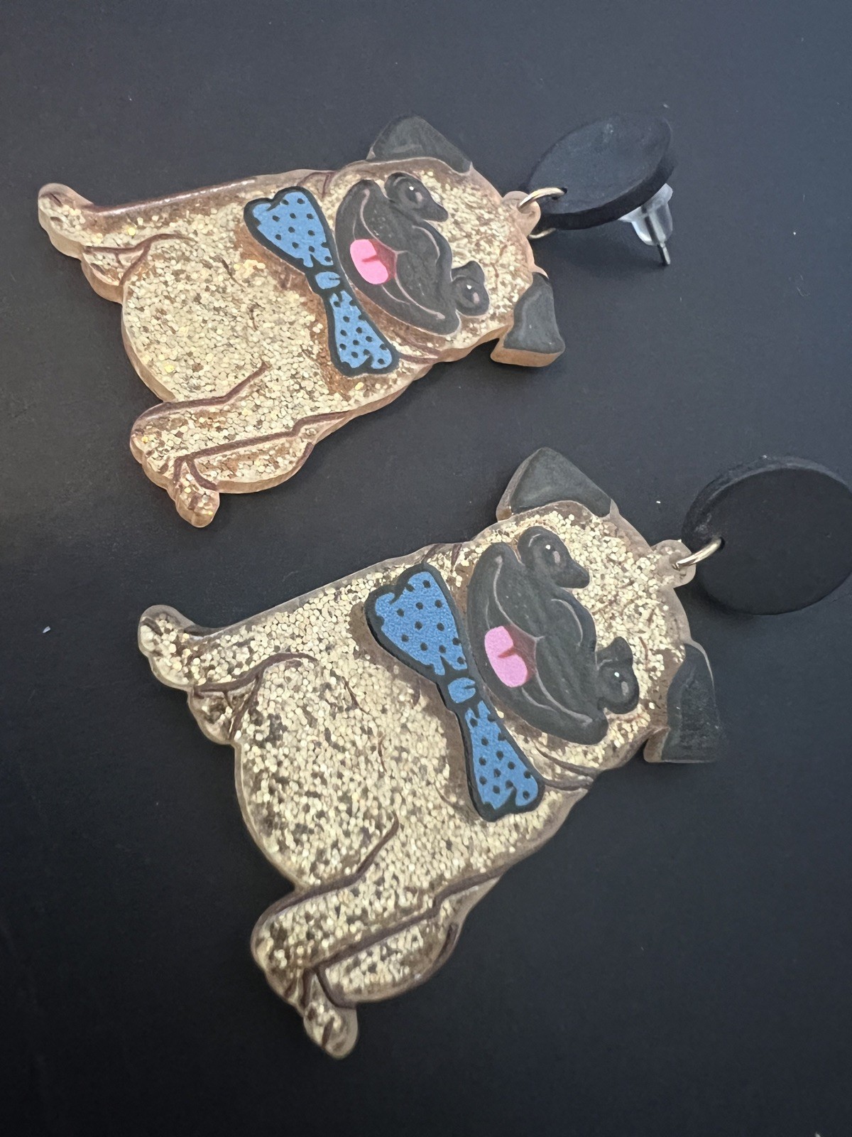 Acrylic Cute Glittery Pug Dog Earrings. Adorable