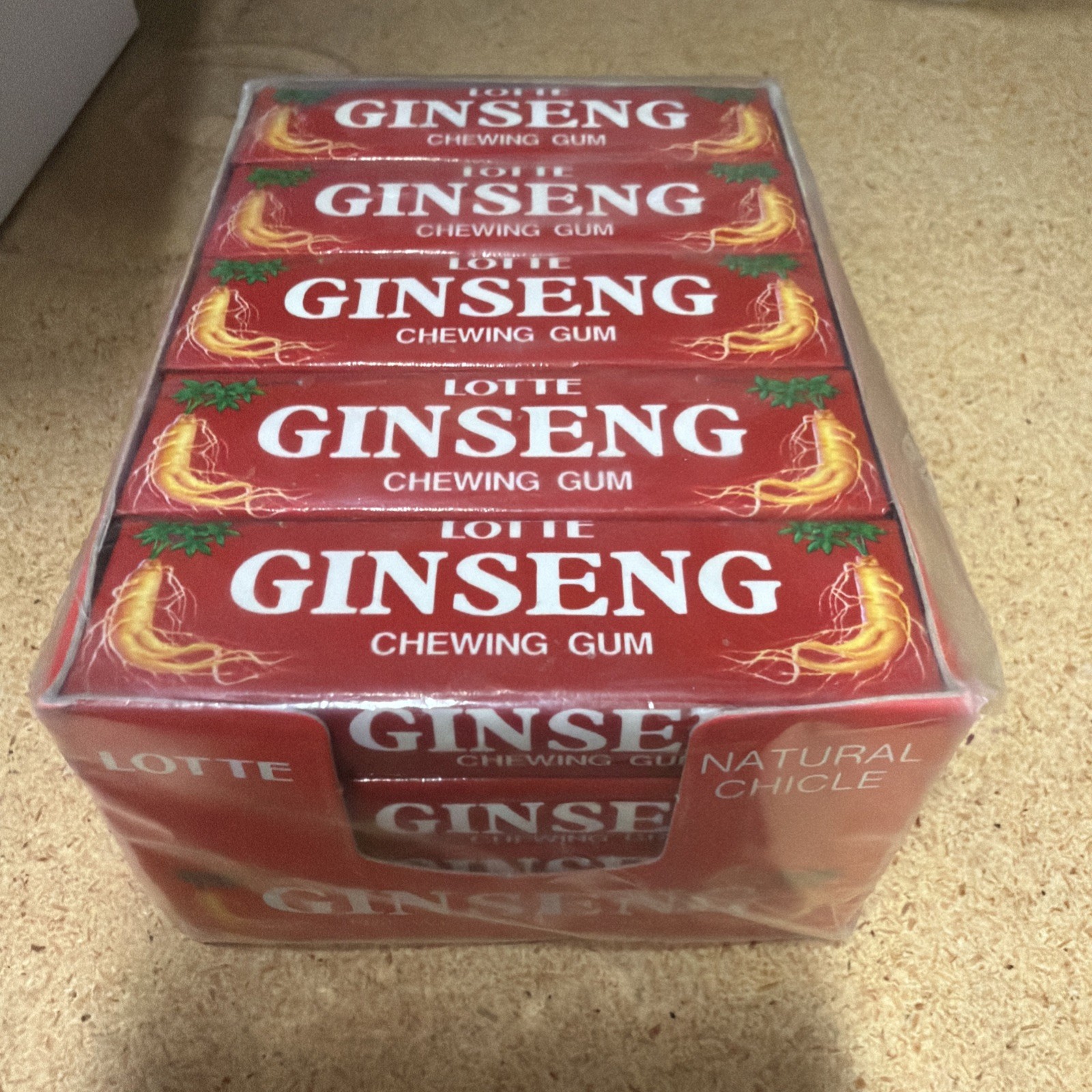 Rare Vintage Lotte Ginseng Chewing Gum Full Box Sealed Box of 20 Packs 1998 Date