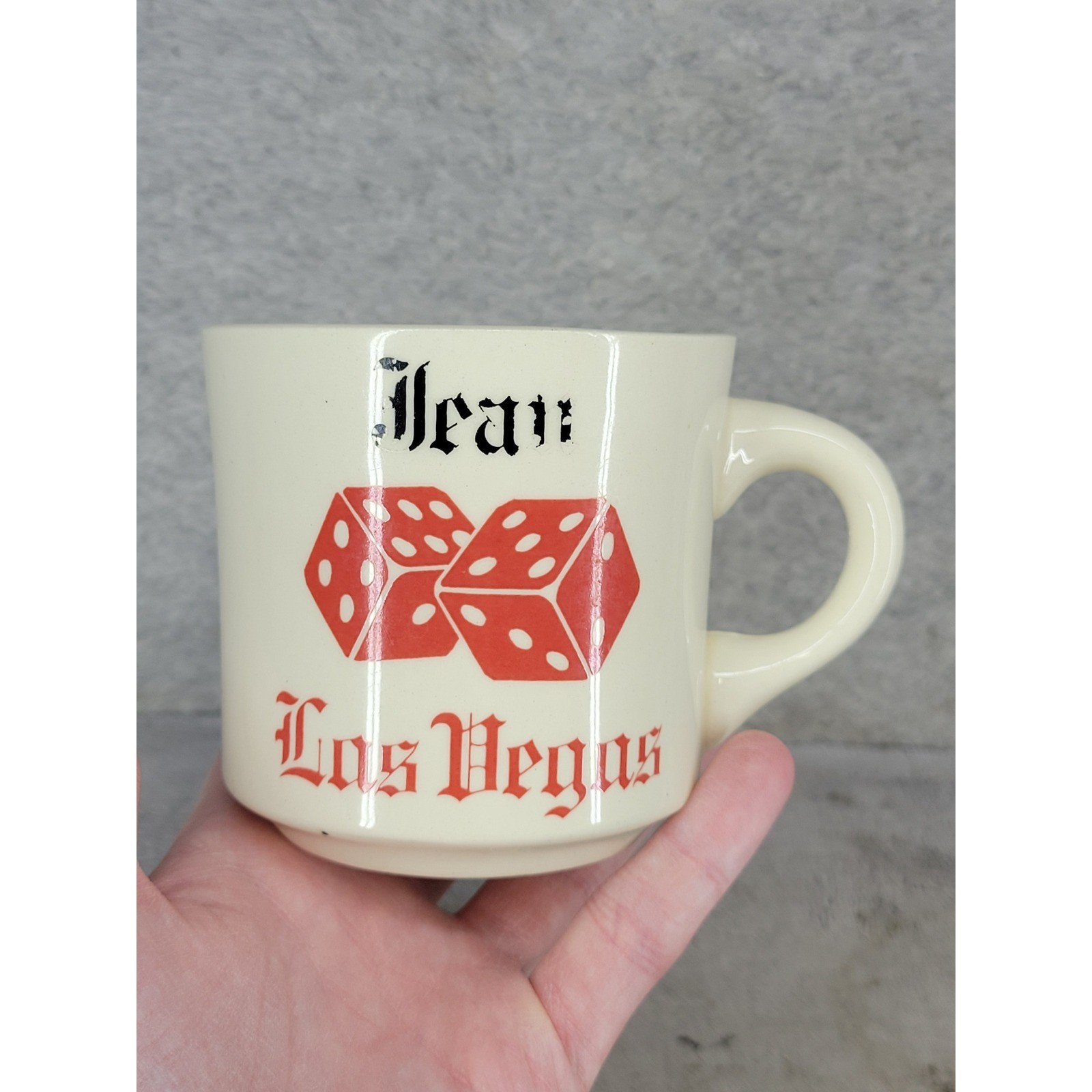 Vintage Las Vegas Dice Coffee Mug Jean Souvenir Cup Cream Red Black USA 3.5\