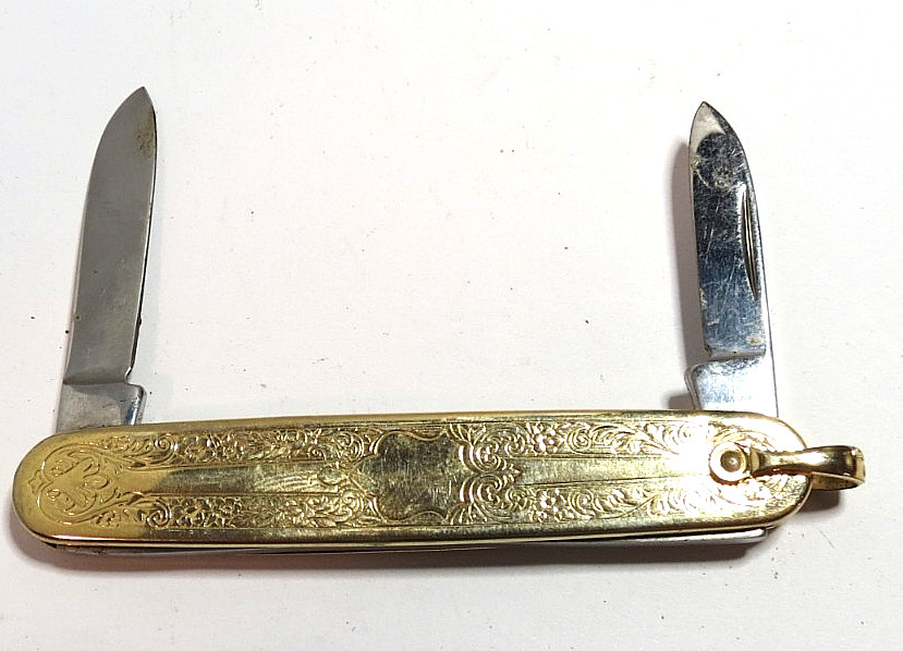 VTG 1983 COLIBRI ANVIL USA 2 BLADES GOLD PLATED ENGRAVED FOLDING POCKET KNIFE VTG 1983 COLIBRI ANVIL USA 2 BLADES GOLD PLATED ENGRAVED FOLDING POCKET KNIFE