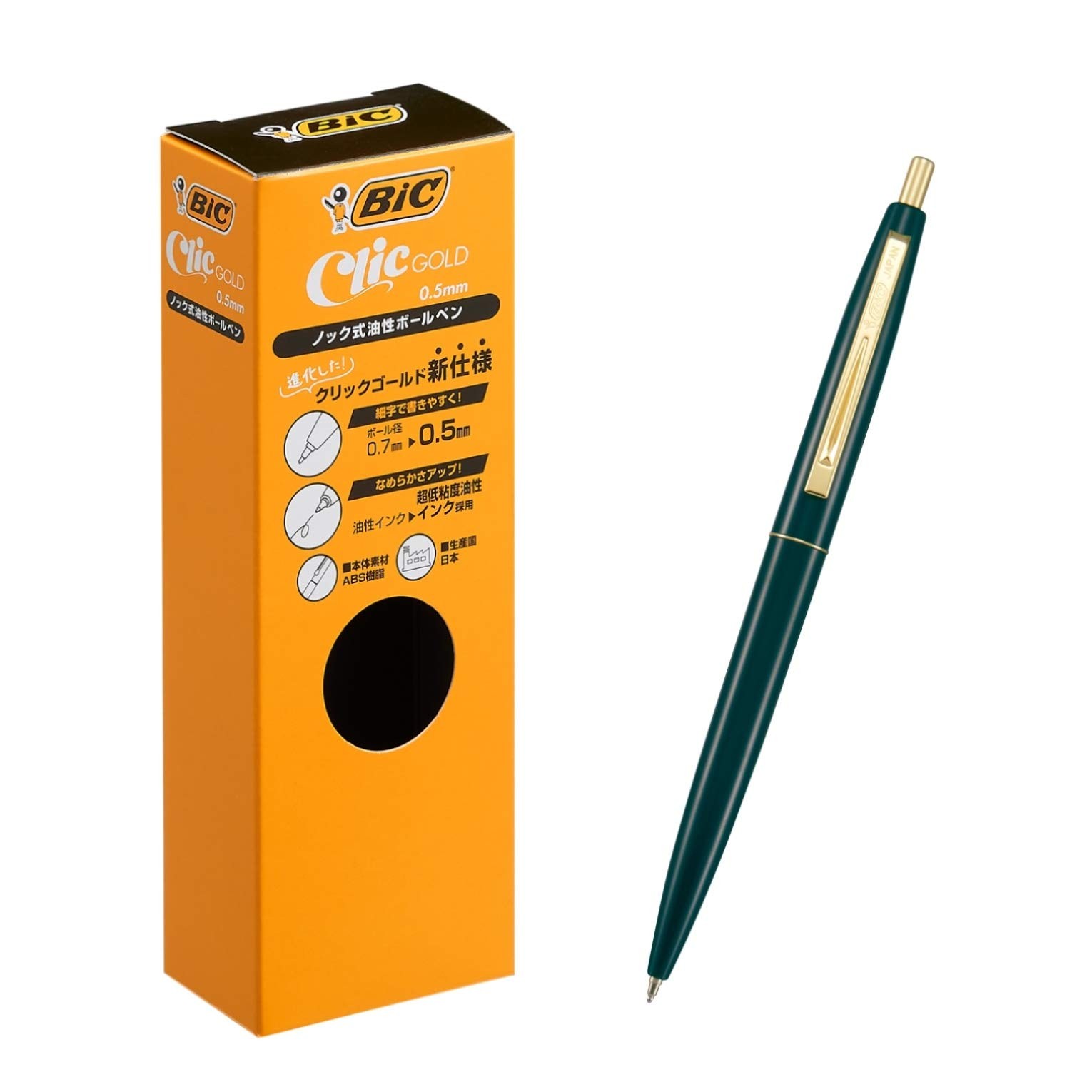 Bic japan Ballpoint Pen Click Gold 0.5 Oil-based Black Dark Green Shaft 12 Piece