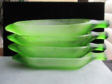 4 La Rochere France Green Glass Banana Split Boat Dishes Bowls, 10