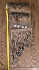 Vintage Native American Navajo Leather Tobacco Bag Fringe Tin Cones Pouch picture