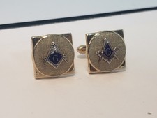 Swank Freemason Masonic Square & Compass Cufflinks In Gold Tone picture