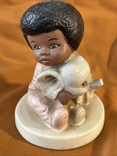 RARE 1972 Twinton  African American GIRL Hugging Elephant Figure picture