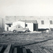 c1940s Quonset Hut Dance Hall Construction Snapshot Photo Vintage Car Lumber Vtg picture