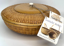 NWT Vintage Basketville Nantucket Basket Round Bowl with Lid 9