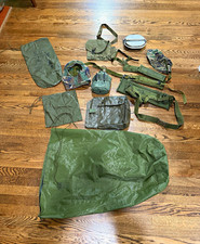 Vintage US Military field pack Surplus Gear Lot OD Green Canvas Bags Pouches picture
