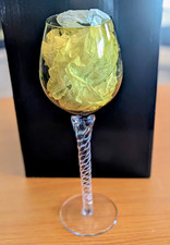 Bombay Vintage Hand Blown  Wine Glasses Set of 4 Green/Clear Twisted Stem picture