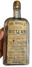 Antique Dr Benz's Appetite Bitters Foley Chicago Label Cork Revenue Stamp Bottle picture