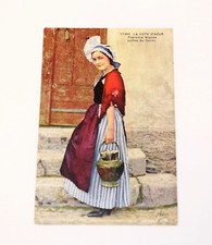 VTG Adia French Riviera Color Postcard Woman Caireu Hat & Pail Used 1938 picture