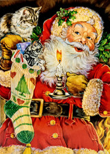 Lot of 15 VTG 1999 CLEO Embossed Christmas Greeting Cards Santa & Cats UNUSED picture