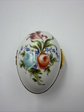 Vintage Limoges Style Hand Painted Porcelain Egg Gold/Floral Hinged Trinket Box picture