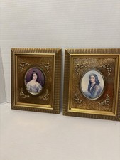 Vtg 1960s Turner Cameo Style Ornate Gold Framed Miniature Portrait Prints Pair picture