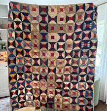 Vintage Antique Patchwork Quilt Rocky Road to Kansas Pattern Scrappy Hand Pieced picture