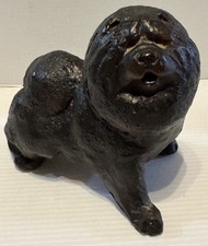 Vintage Black  Chow Chow Dog Figurine Heavy Pottery Signed #106 4.5”L 4.5”T 3” W picture