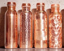 Set of 4 Pure Copper Water Bottles 1000ml Each Leak Proof Ayurveda Yoga picture