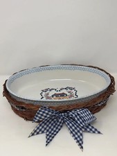 Vintage 1995 Teamson Stoneware Oval Casserole Baking Dish with Wicker Basket Bow picture
