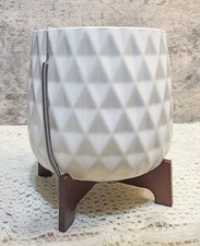 Mid Century Modern Teleflora White Geometric Diamond Ceramic Planter & Stand picture