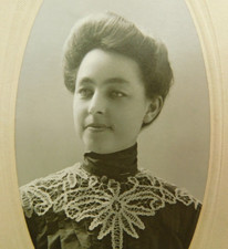 Antique Cabinet Beautiful Woman Edwardian Blouse Hair Posed Vintage Photograph picture