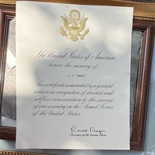 Ronald Reagan US Presidential Certificate of Honor L. J. Creech Framed picture