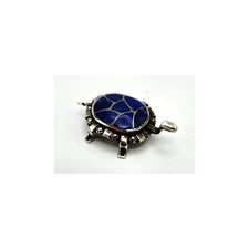 VINTAGE 1997 ZUNI CARMICHAEL C HALOO LAPIS STERLING SILVER TURTLE BROOCH PIN picture
