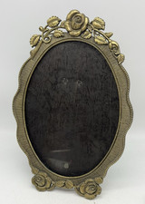 Vintage Fancy Victorian Roses Oval Metal Photo Picture Frame Ornate READ picture