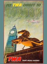 TWA Direct London England Great Britain Vintage Travel Advertisement Poster picture