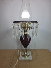 VTG Brooke Crescent Amethyst Quilted Diamond Hurricane Student Lamp Marble Base  picture