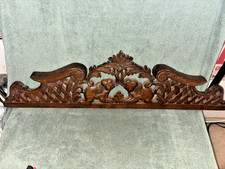 Vintage Hand Carved Wooden Pediment Featuring Paired Elephants 36