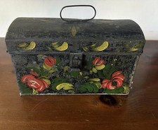 Antique Dome Top Tin Document Box w/ Original Decoration  picture