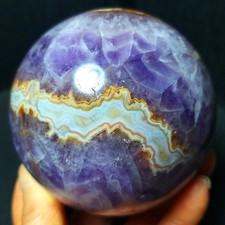 RARE 780G Natural Polished Banded Agate Amethyst Symbiosis Agate Ball B1625 picture
