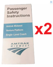Amtrak Safety Cards Venture Midwest Single-Level Coach Lot of 2 Brand New picture