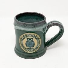 2012 Deneen Pottery Reed College Owl Mug Hand Thrown Green Stoneware USA picture