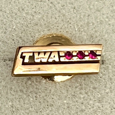 Rare Vintage TWA Airlines 30 Year Service Award Pin 3 Rubies 1/10 10K GF cTo picture