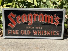 Vintage 30s Seagram’s Whiskies Sign Light Reverse Painted Crinkle Glass Works picture