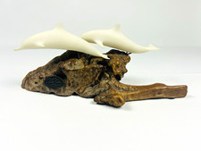 Vintage John Perry Dolphin Duo Pellucida Sculpture Natural Burlwood Base 1993 picture