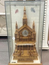 Rare 1978 hand-crafted wooden Gothic tower clock by Leonard C. Jensen, 41x23x12” picture