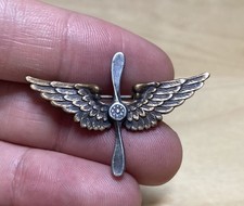 RARE Pilot WW1 US Army Air Service Officer collar insignia Aviation Wings Pin picture