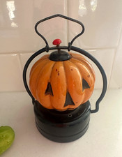 Halloween Metal Jack-O-Lantern Pumpkin Lantern w/ Handle, Orange/Black picture