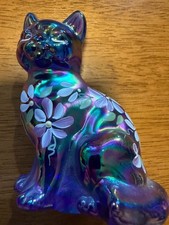 Vintage Fenton Carnival Glass Cat Figurine Gorgeous Colors HP by D. Gessel picture