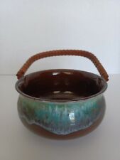 Unicorn Japan Pottery Bowl/Basket Wicker Handle Brown Aqua  picture