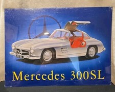Mercedes Benz 300 SL Gullwing Metal Tin  Sign Silver on Blue 16x12